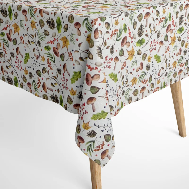Jacquard Tischdecke aus beschichteter Baumwolle mit Fleckenschutz ELGA Herbst Eicheln Pilze Laub Blätter eckig rund oval