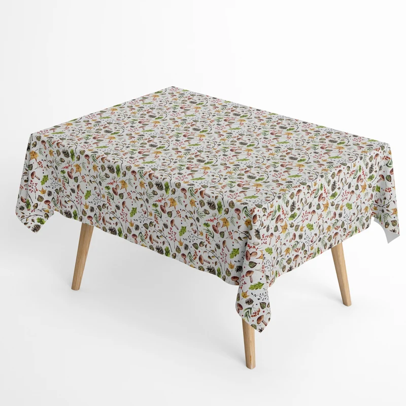 Jacquard Tischdecke aus beschichteter Baumwolle mit Fleckenschutz ELGA Herbst Eicheln Pilze Laub Blätter eckig rund oval