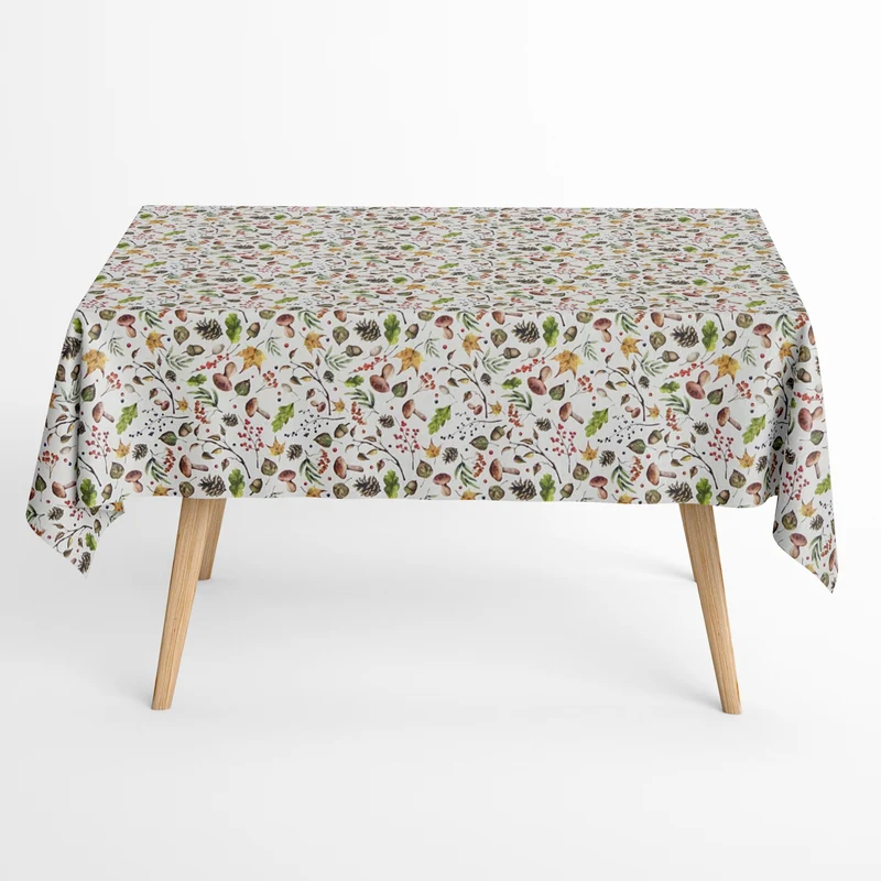 Jacquard Tischdecke aus beschichteter Baumwolle mit Fleckenschutz ELGA Herbst Eicheln Pilze Laub Blätter eckig rund oval