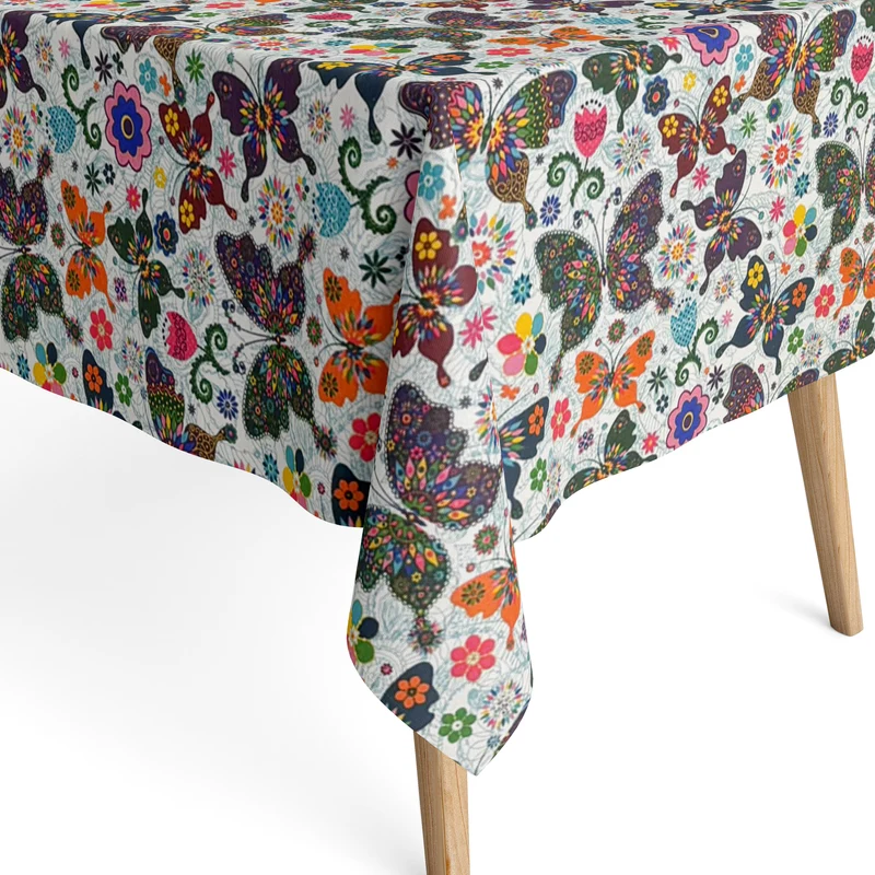 textile Tischdecke Jacquard beschichtete Baumwolle FB SOROLLA 003 bunte Schmetterlinge eckig rund oval
