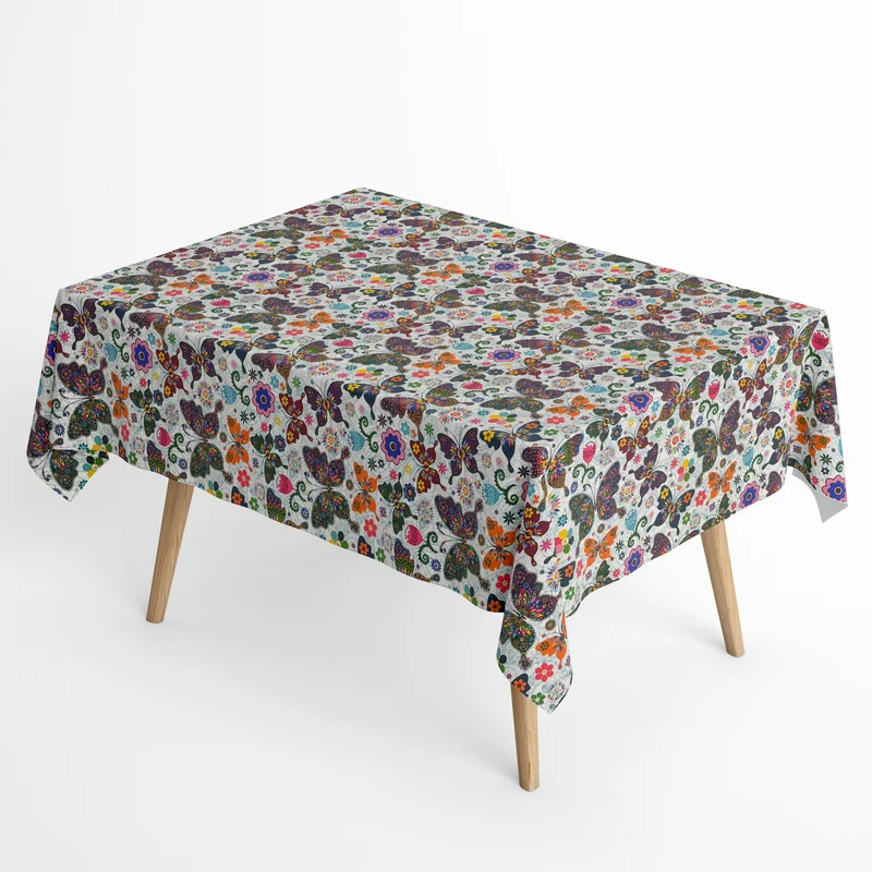 textile Tischdecke Jacquard beschichtete Baumwolle FB SOROLLA 003 bunte Schmetterlinge eckig rund oval