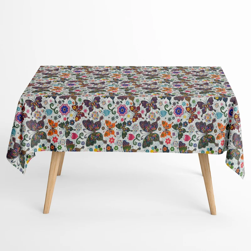 textile Tischdecke Jacquard beschichtete Baumwolle FB SOROLLA 003 bunte Schmetterlinge eckig rund oval