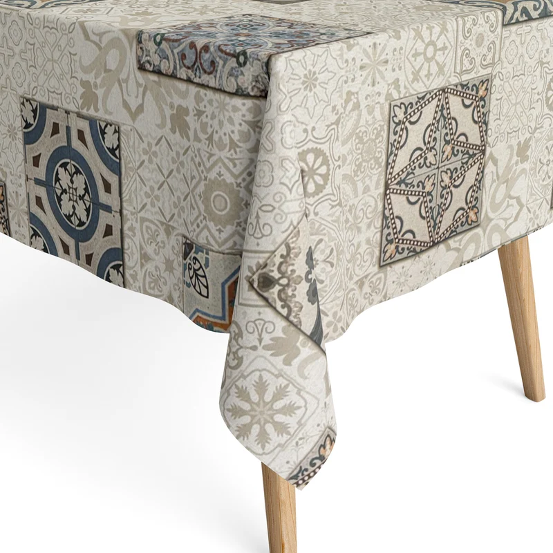 textile Tischdecke Jacquard beschichtete Baumwolle DG508 Mosaik Fliesen Mallorca eckig rund oval