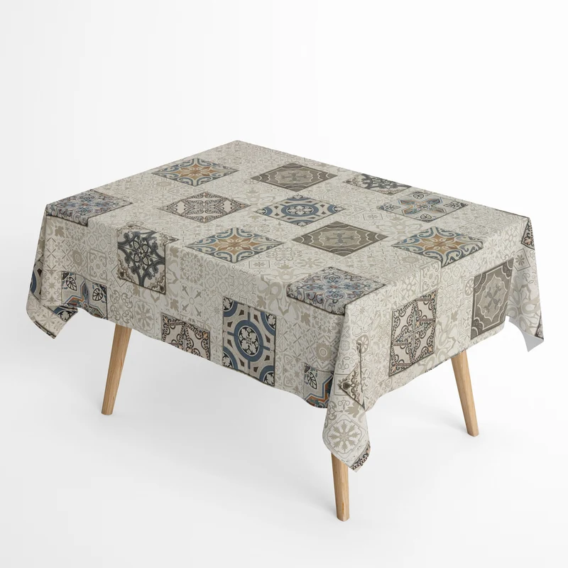 textile Tischdecke Jacquard beschichtete Baumwolle DG508 Mosaik Fliesen Mallorca eckig rund oval