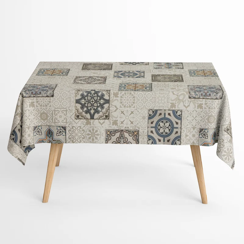 textile Tischdecke Jacquard beschichtete Baumwolle DG508 Mosaik Fliesen Mallorca eckig rund oval