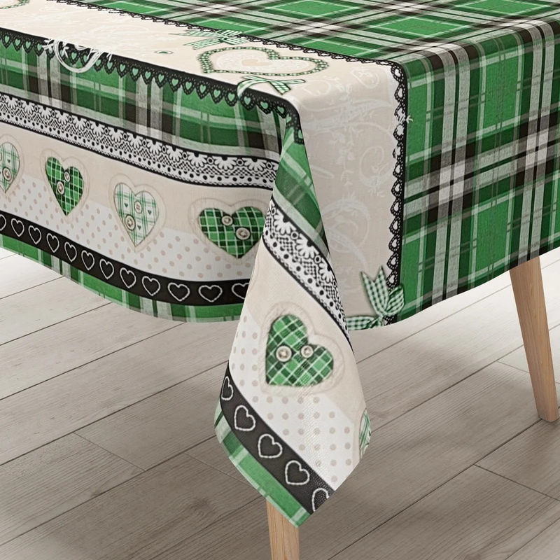 Wachstuch Tischdecke K182C grün Bordürenmuster Noel Weihnachten kariert Herzen eckig rund oval