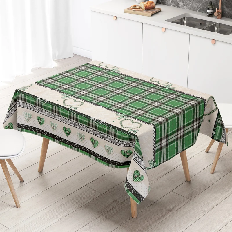 Wachstuch Tischdecke K182C grün Bordürenmuster Noel Weihnachten kariert Herzen eckig rund oval