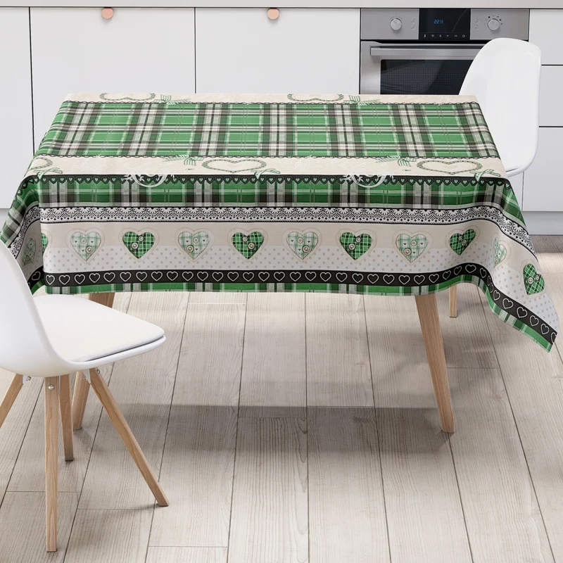 Wachstuch Tischdecke K182C grün Bordürenmuster Noel Weihnachten kariert Herzen eckig rund oval