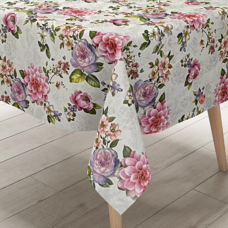 Wachstuch Tischdecke K86C Rosen Blüten auf weiss eckig rund oval