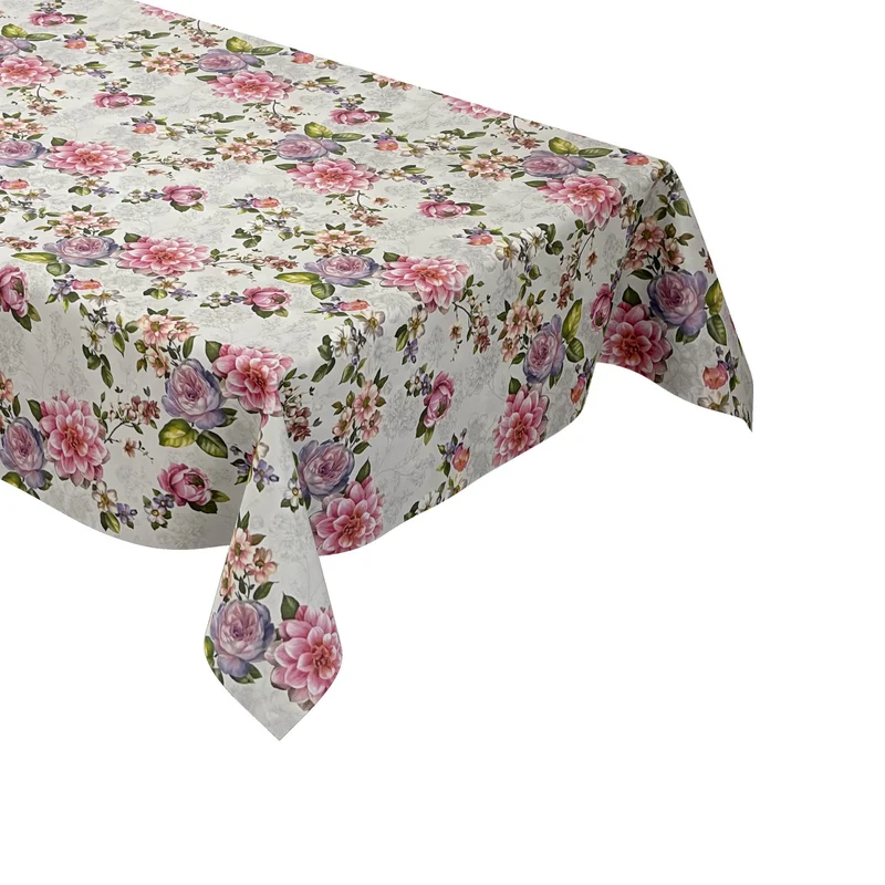 Wachstuch Tischdecke K86C Rosen Blüten auf weiss eckig rund oval