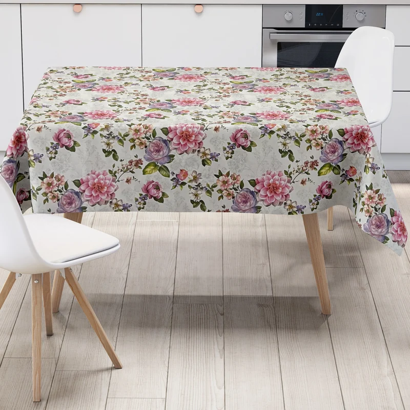 Wachstuch Tischdecke K86C Rosen Blüten auf weiss eckig rund oval