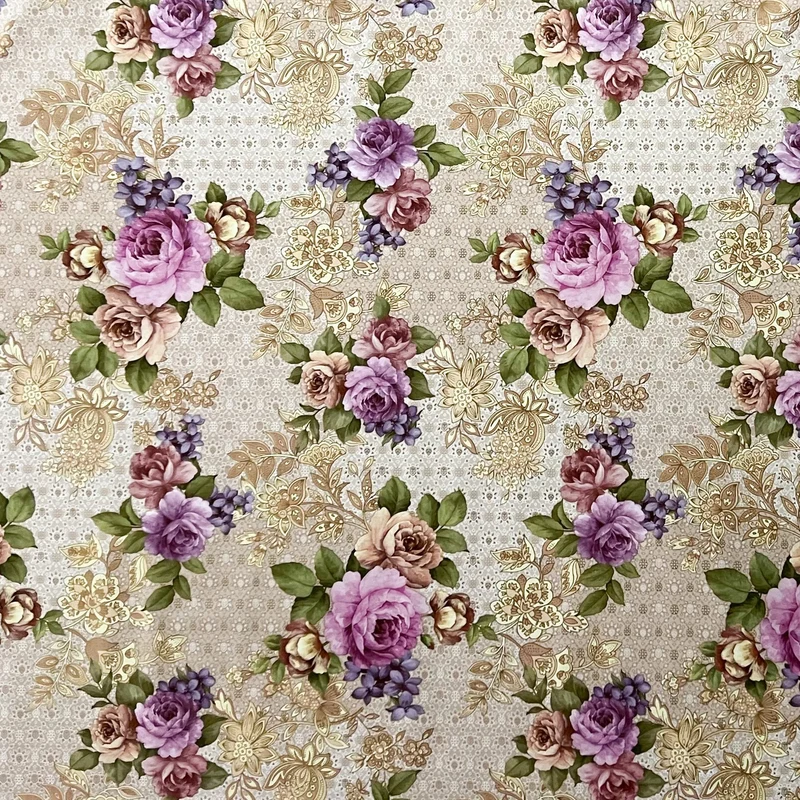 Wachstuch Tischdecke K230A Rosen Blüten auf taupe und gold eckig rund oval