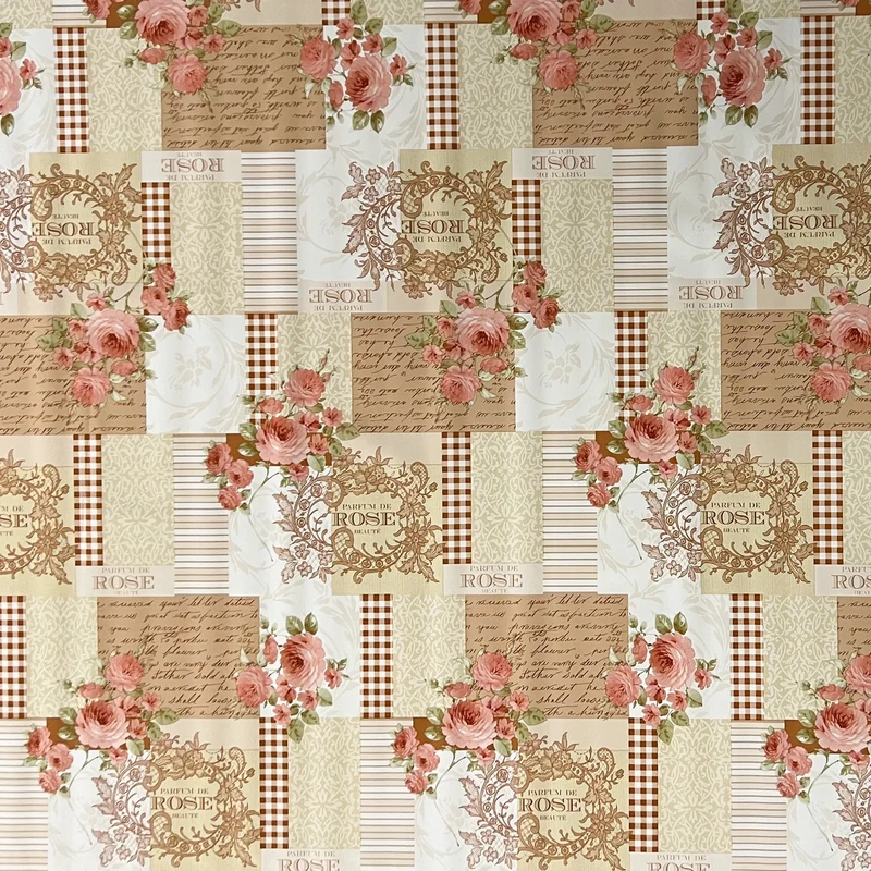 Wachstuch Tischdecke K195A PARFUM DE ROSE Rosen Blüten auf beige eckig rund oval