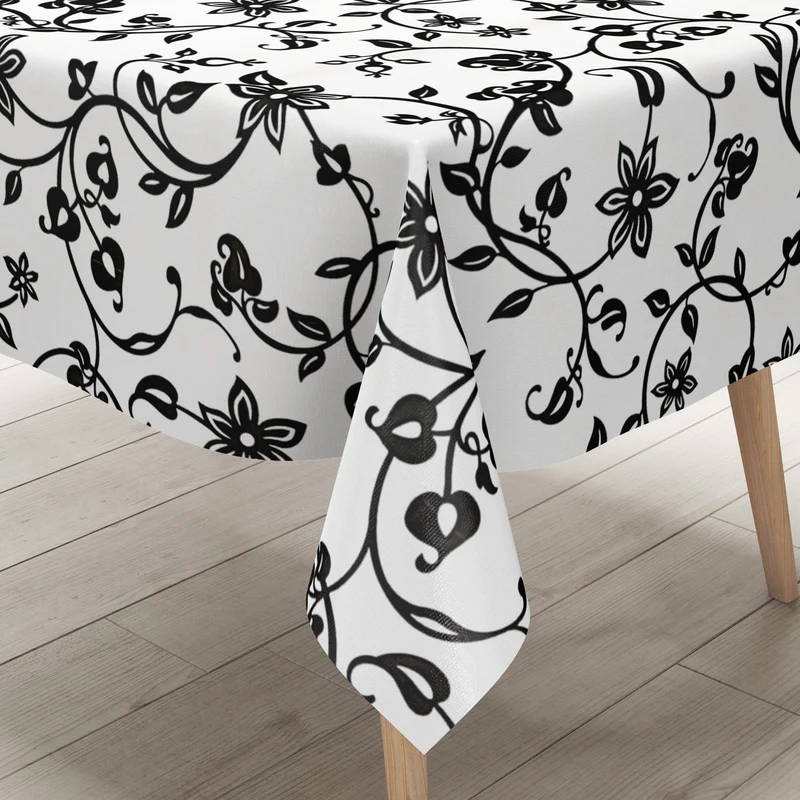 Wachstuch Tischdecke K117A Blumenranken Elegant schwarz weiss abwaschbar eckig rund oval