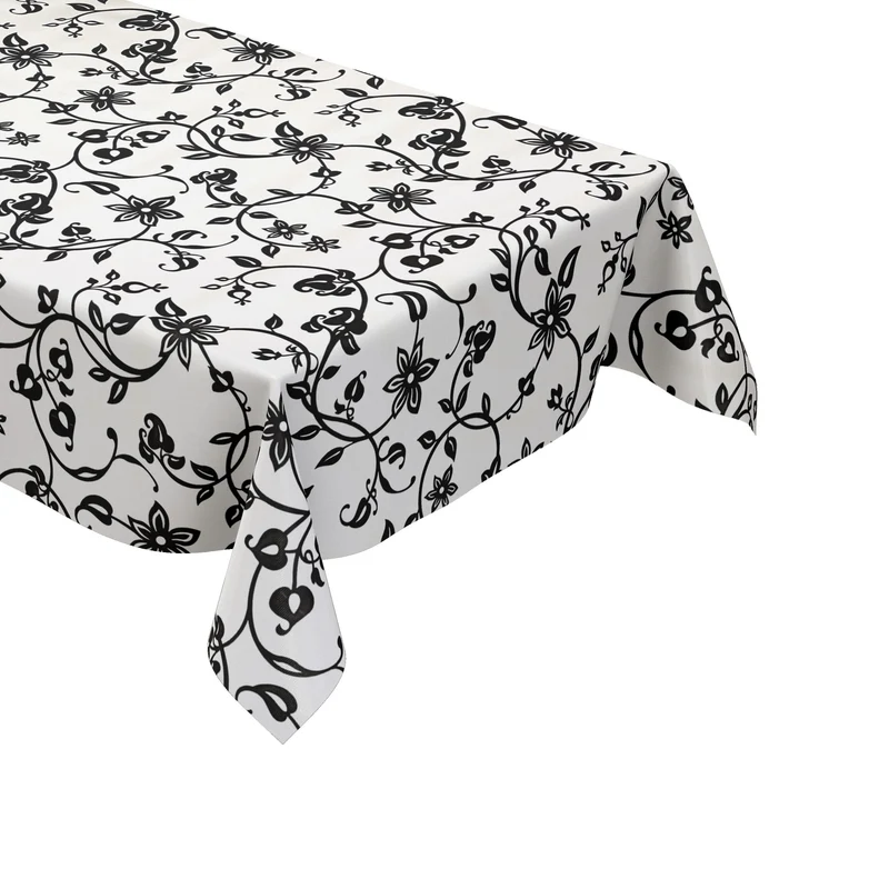 Wachstuch Tischdecke K117A Blumenranken Elegant schwarz weiss abwaschbar eckig rund oval