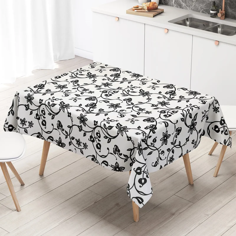 Wachstuch Tischdecke K117A Blumenranken Elegant schwarz weiss abwaschbar eckig rund oval