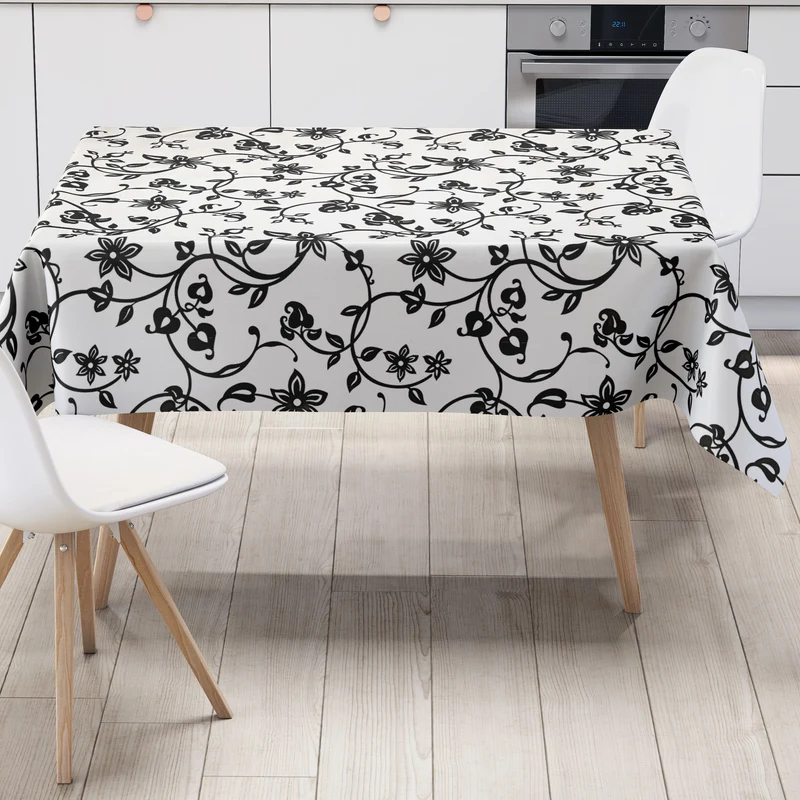 Wachstuch Tischdecke K117A Blumenranken Elegant schwarz weiss abwaschbar eckig rund oval