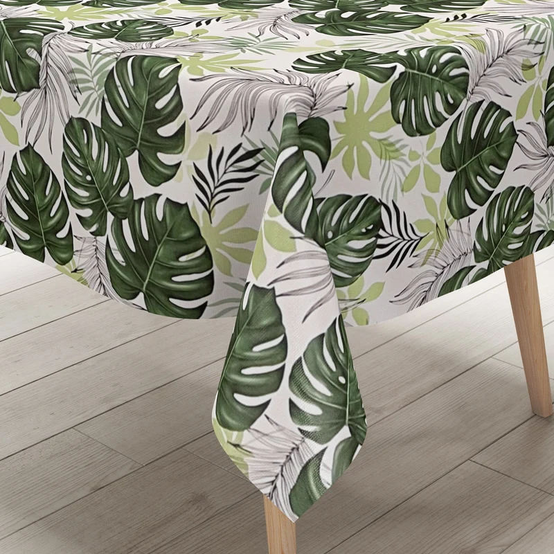 Wachstuch Tischdecke abwischbar geprägt K149A Dschungel Palmen Blätter Monstera grün weiss eckig rund oval PVC-Tischdecke