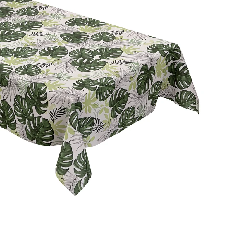 Wachstuch Tischdecke abwischbar geprägt K149A Dschungel Palmen Blätter Monstera grün weiss eckig rund oval PVC-Tischdecke