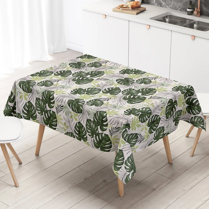 Wachstuch Tischdecke abwischbar geprägt K149A Dschungel Palmen Blätter Monstera grün weiss eckig rund oval PVC-Tischdecke
