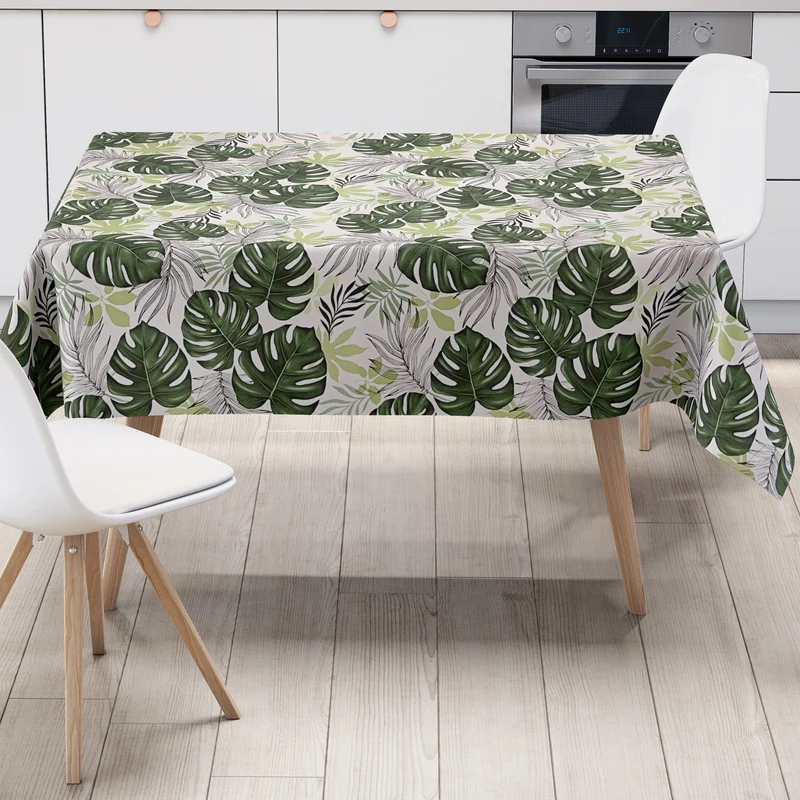 Wachstuch Tischdecke abwischbar geprägt K149A Dschungel Palmen Blätter Monstera grün weiss eckig rund oval PVC-Tischdecke