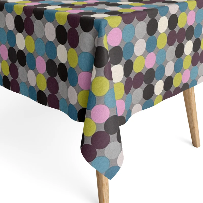 textile Tischdecke Jacquard beschichtete Baumwolle HOPPER GRIS bunte Punkte eckig rund oval