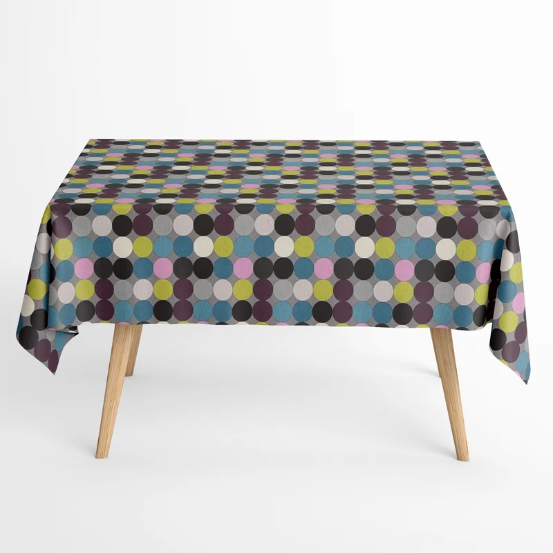 textile Tischdecke Jacquard beschichtete Baumwolle HOPPER GRIS bunte Punkte eckig rund oval