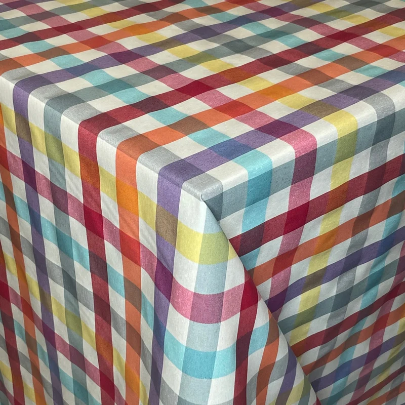 textile Tischdecke Jacquard beschichtete Baumwolle PIERO bunt kariert eckig rund oval