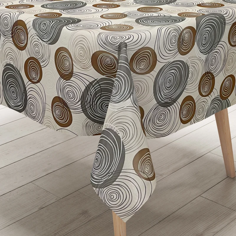 Wachstuch Tischdecke K104A modern Linien Kreise beige eckig rund oval