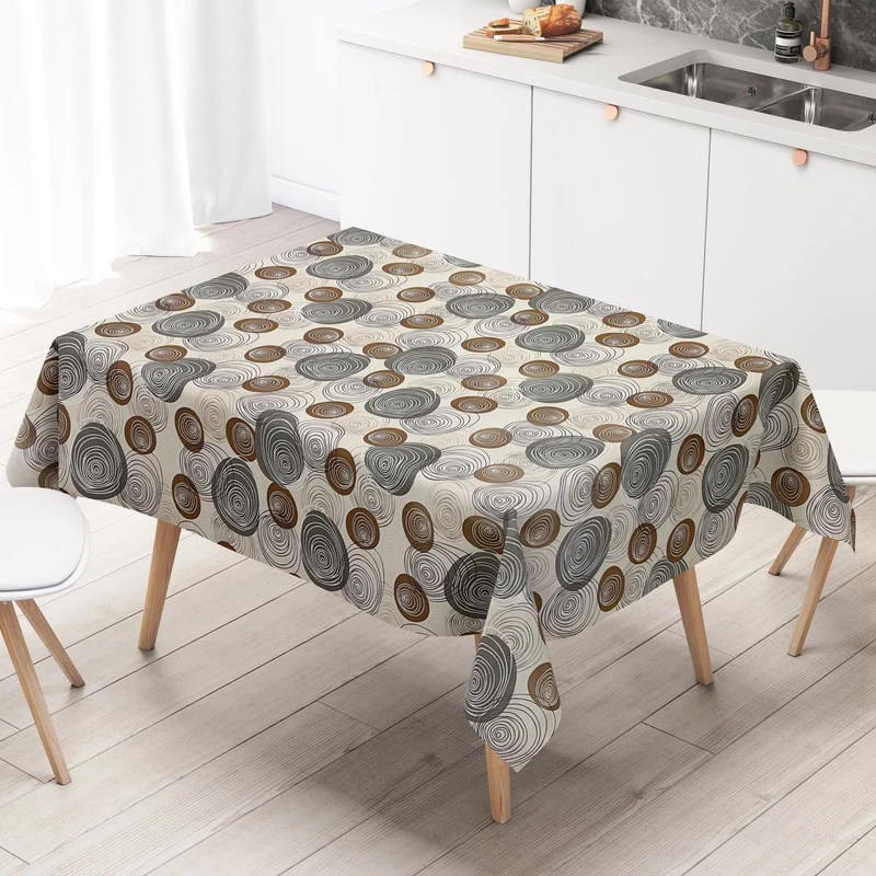 Wachstuch Tischdecke K104A modern Linien Kreise beige eckig rund oval