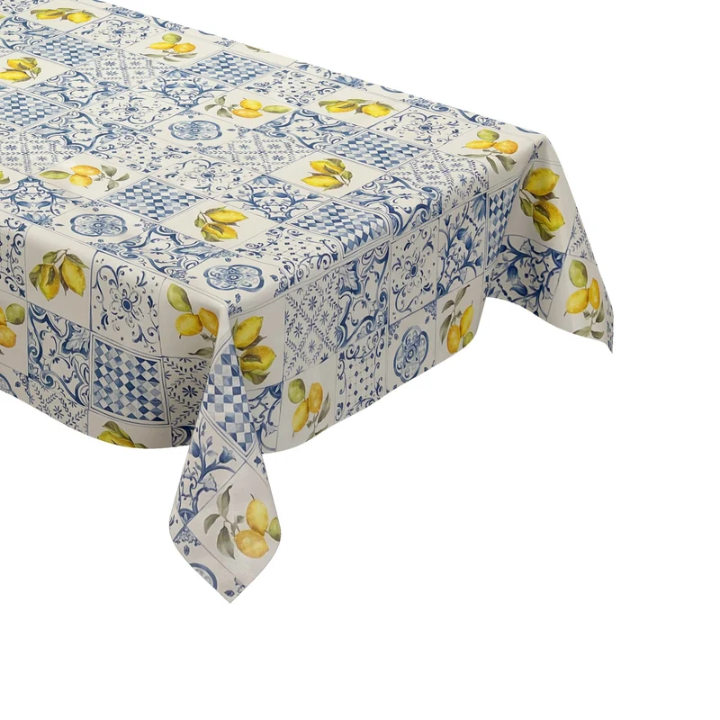 Wachstuch Tischdecke C144701 blaue Fliesen Mosaik Zitronen eckig rund oval