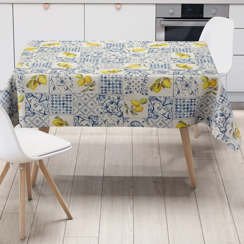 Wachstuch Tischdecke C144701 blaue Fliesen Mosaik Zitronen eckig rund oval