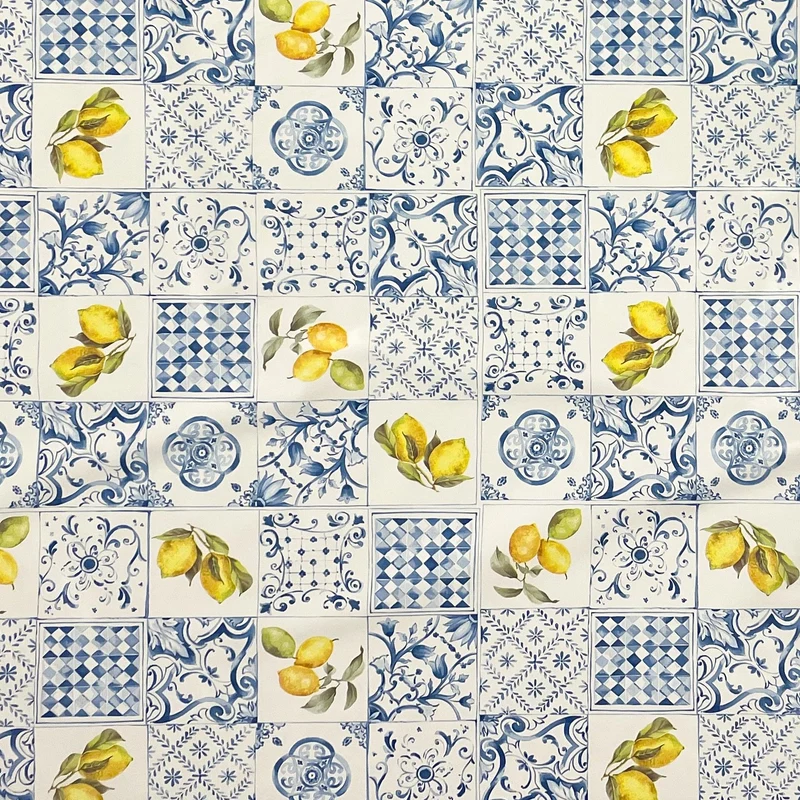 Wachstuch Tischdecke C144701 blaue Fliesen Mosaik Zitronen eckig rund oval