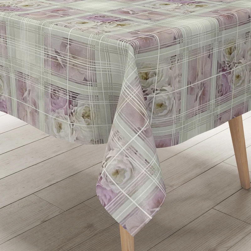 Wachstuch Tischdecke C147370 rosa Rosen Blüten kariert eckig rund oval