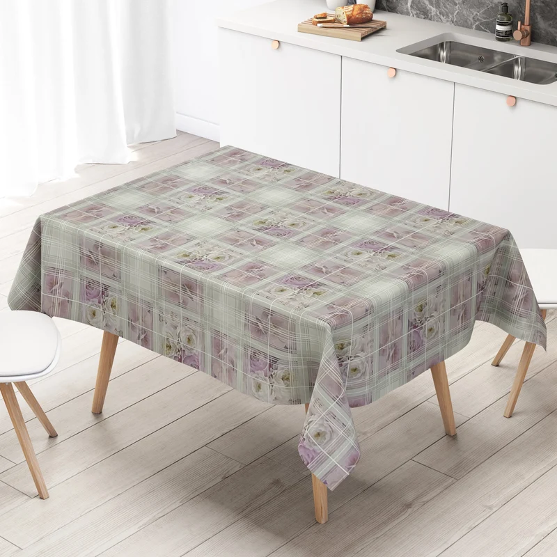 Wachstuch Tischdecke C147370 rosa Rosen Blüten kariert eckig rund oval