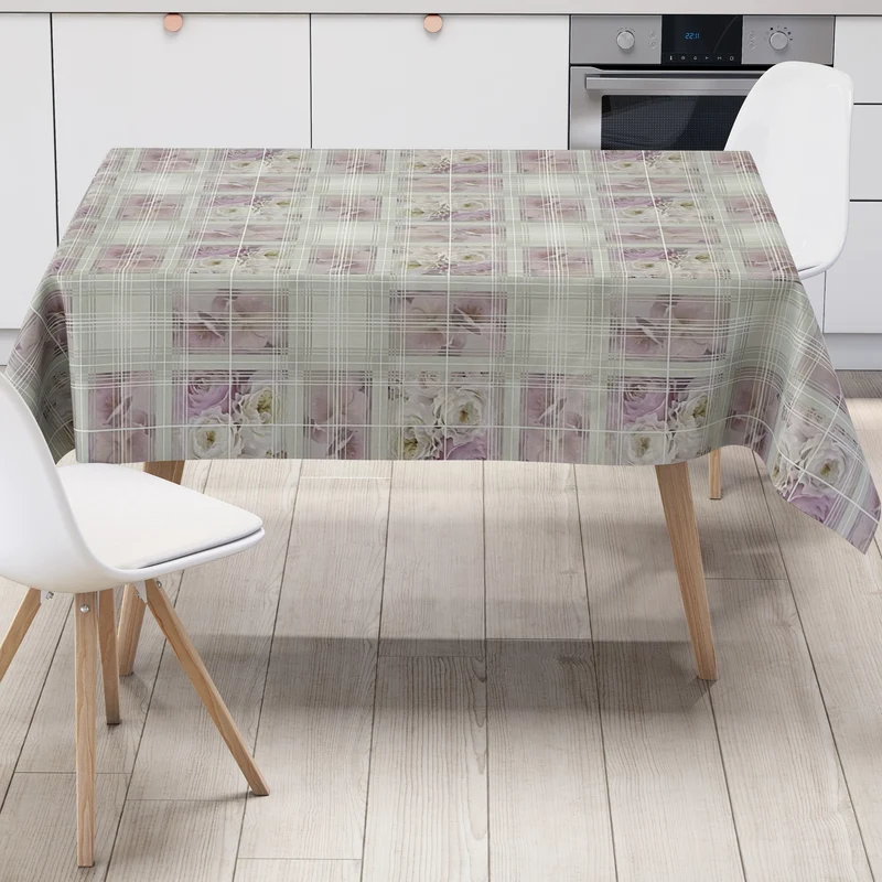 Wachstuch Tischdecke C147370 rosa Rosen Blüten kariert eckig rund oval