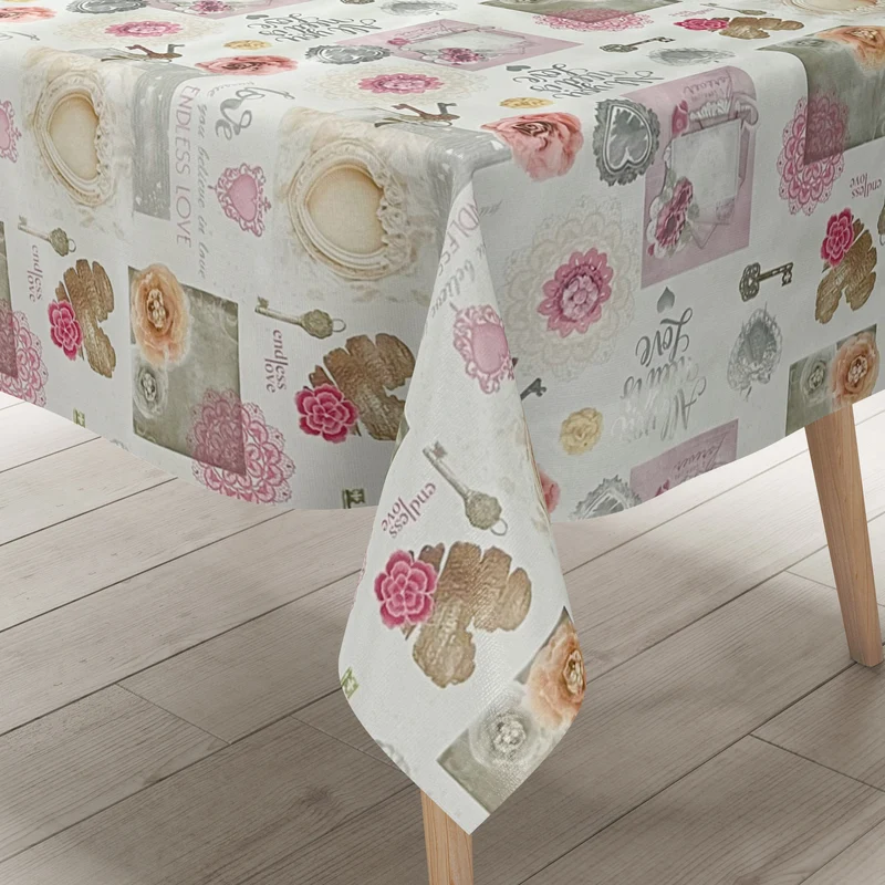 Wachstuch Tischdecke 01368-01 LOVE rosa Herzen Rosen Strick eckig rund oval