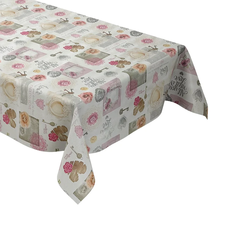 Wachstuch Tischdecke 01368-01 LOVE rosa Herzen Rosen Strick eckig rund oval
