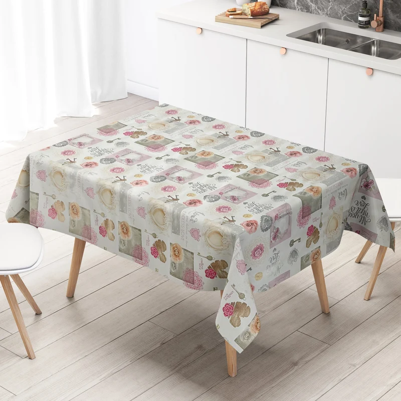 Wachstuch Tischdecke 01368-01 LOVE rosa Herzen Rosen Strick eckig rund oval
