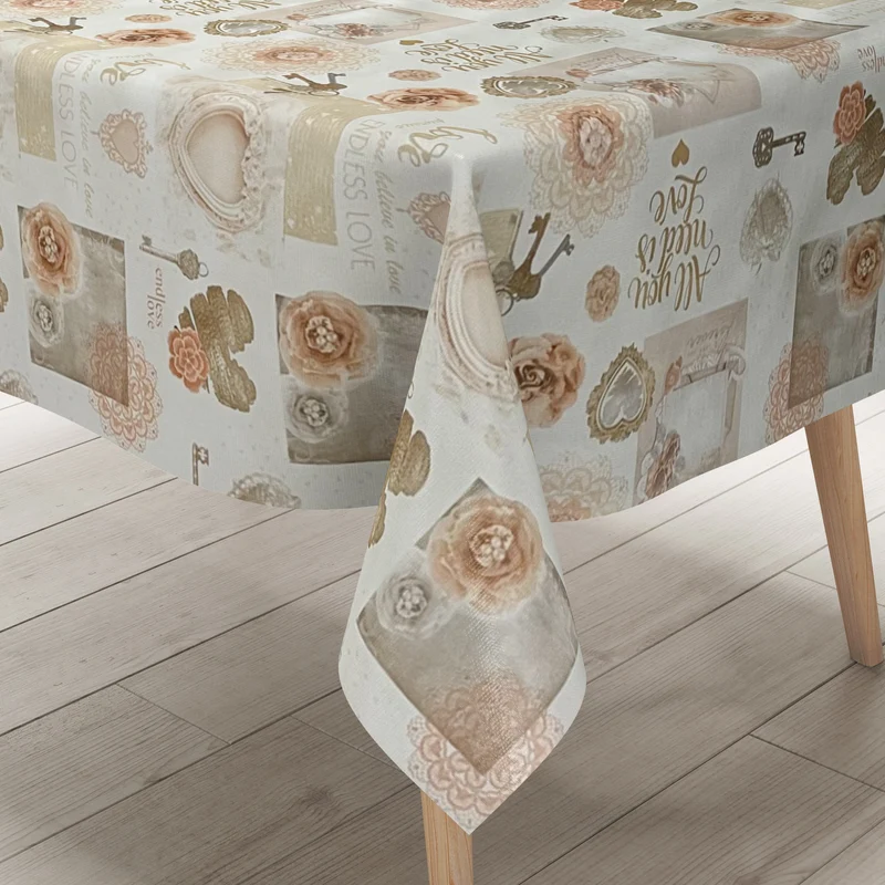 Wachstuch Tischdecke 01368-03 LOVE Herzen Rosen Strick eckig rund oval