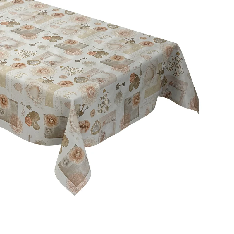 Wachstuch Tischdecke 01368-03 LOVE Herzen Rosen Strick eckig rund oval