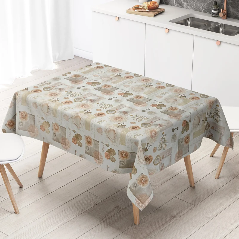Wachstuch Tischdecke 01368-03 LOVE Herzen Rosen Strick eckig rund oval