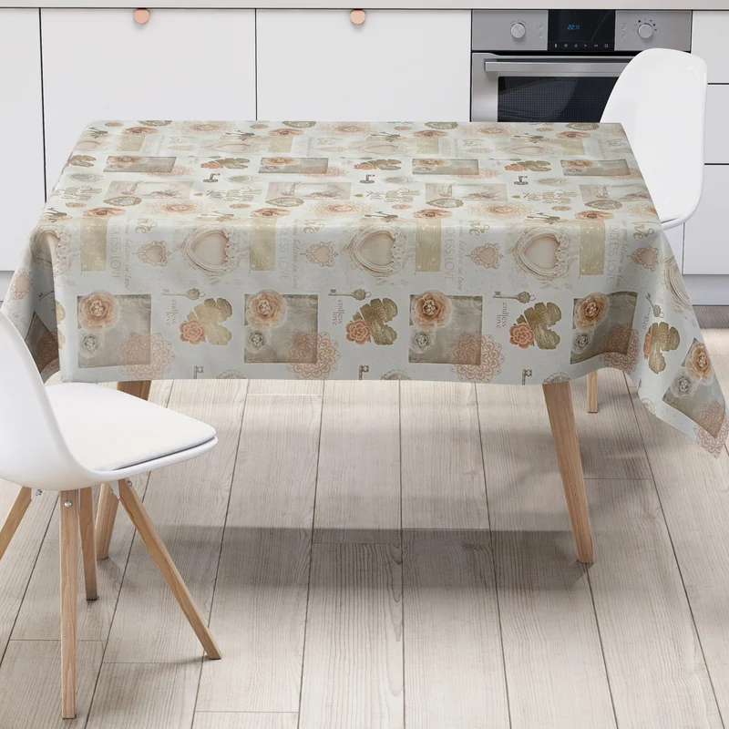 Wachstuch Tischdecke 01368-03 LOVE Herzen Rosen Strick eckig rund oval
