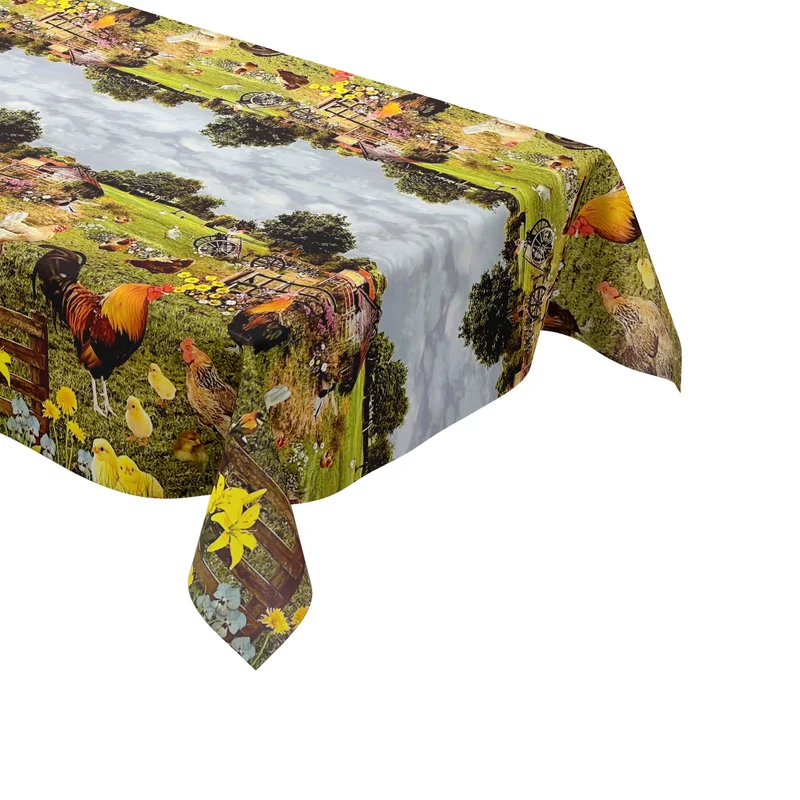 Wachstuch Tischdecke Meterware K22A Bauernhof Hahn Küken Wiese eckig rund oval
