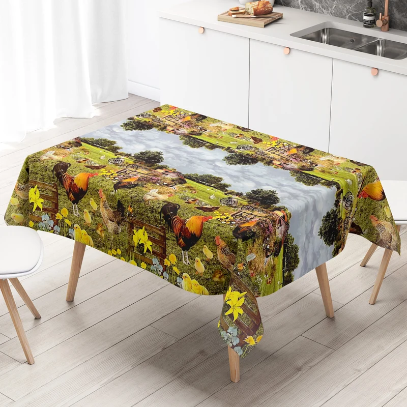 Wachstuch Tischdecke Meterware K22A Bauernhof Hahn Küken Wiese eckig rund oval