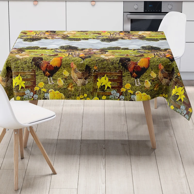 Wachstuch Tischdecke Meterware K22A Bauernhof Hahn Küken Wiese eckig rund oval
