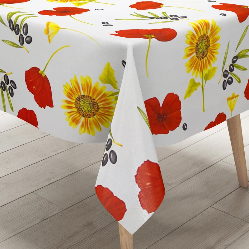Wachstuch Tischdecke geprägt M99525 Mohnblume Sonnenblume Olive eckig rund oval