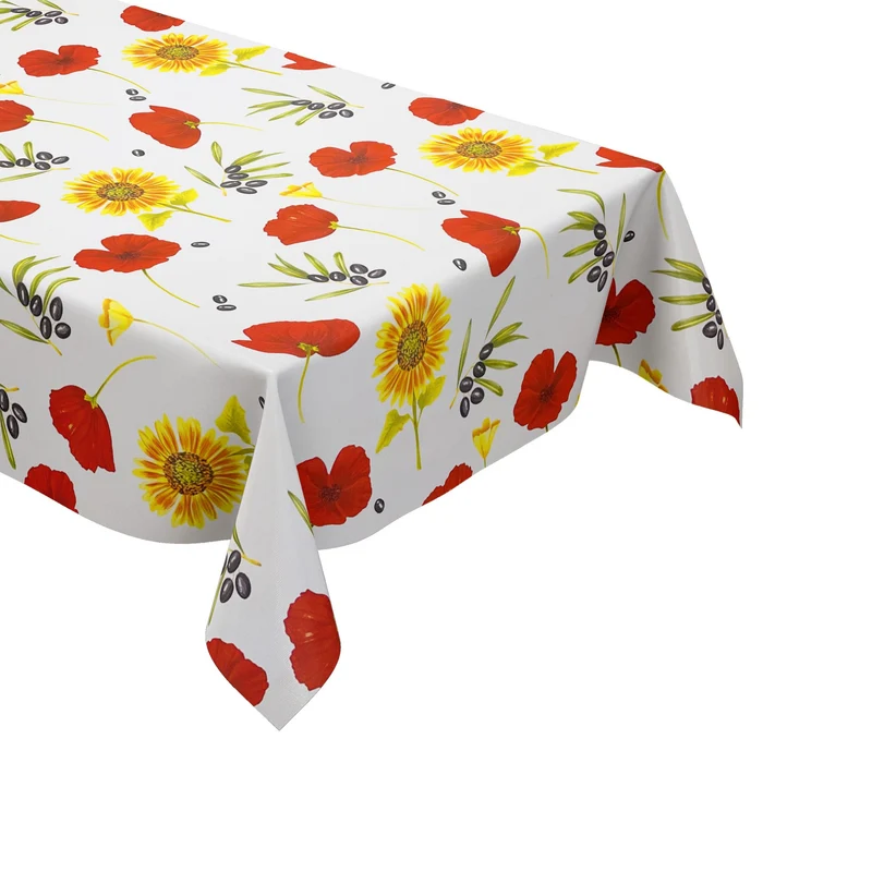 Wachstuch Tischdecke geprägt M99525 Mohnblume Sonnenblume Olive eckig rund oval