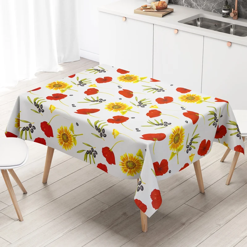Wachstuch Tischdecke geprägt M99525 Mohnblume Sonnenblume Olive eckig rund oval