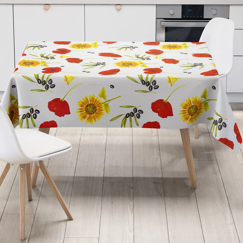 Wachstuch Tischdecke geprägt M99525 Mohnblume Sonnenblume Olive eckig rund oval